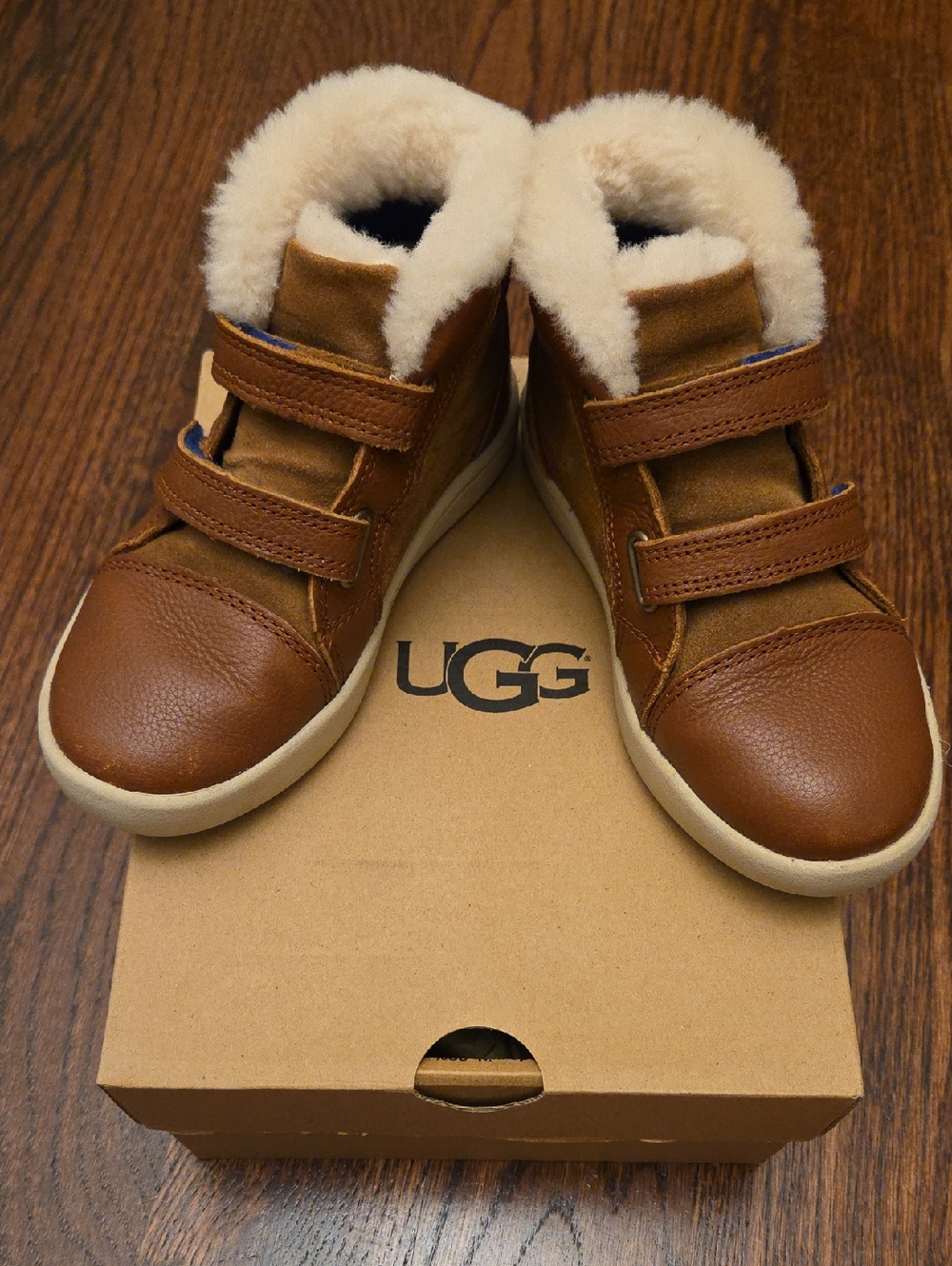 UGG Kids Brown Shearling-Trim Velcro Boots